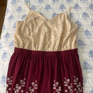 red and creme color romper